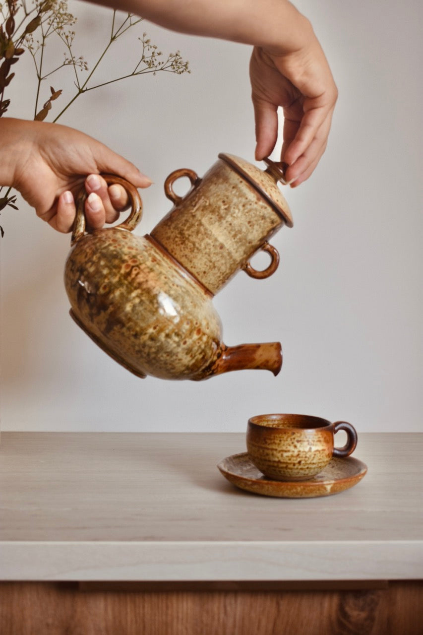 Cafetière théière beige et marron moucheté « SIMONE »