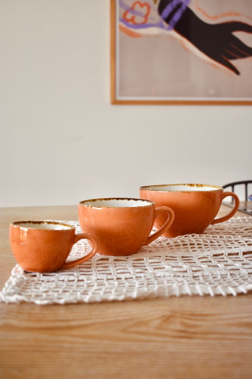 Service de 3 tasses moyennes à café orange & blanc « POMELO »